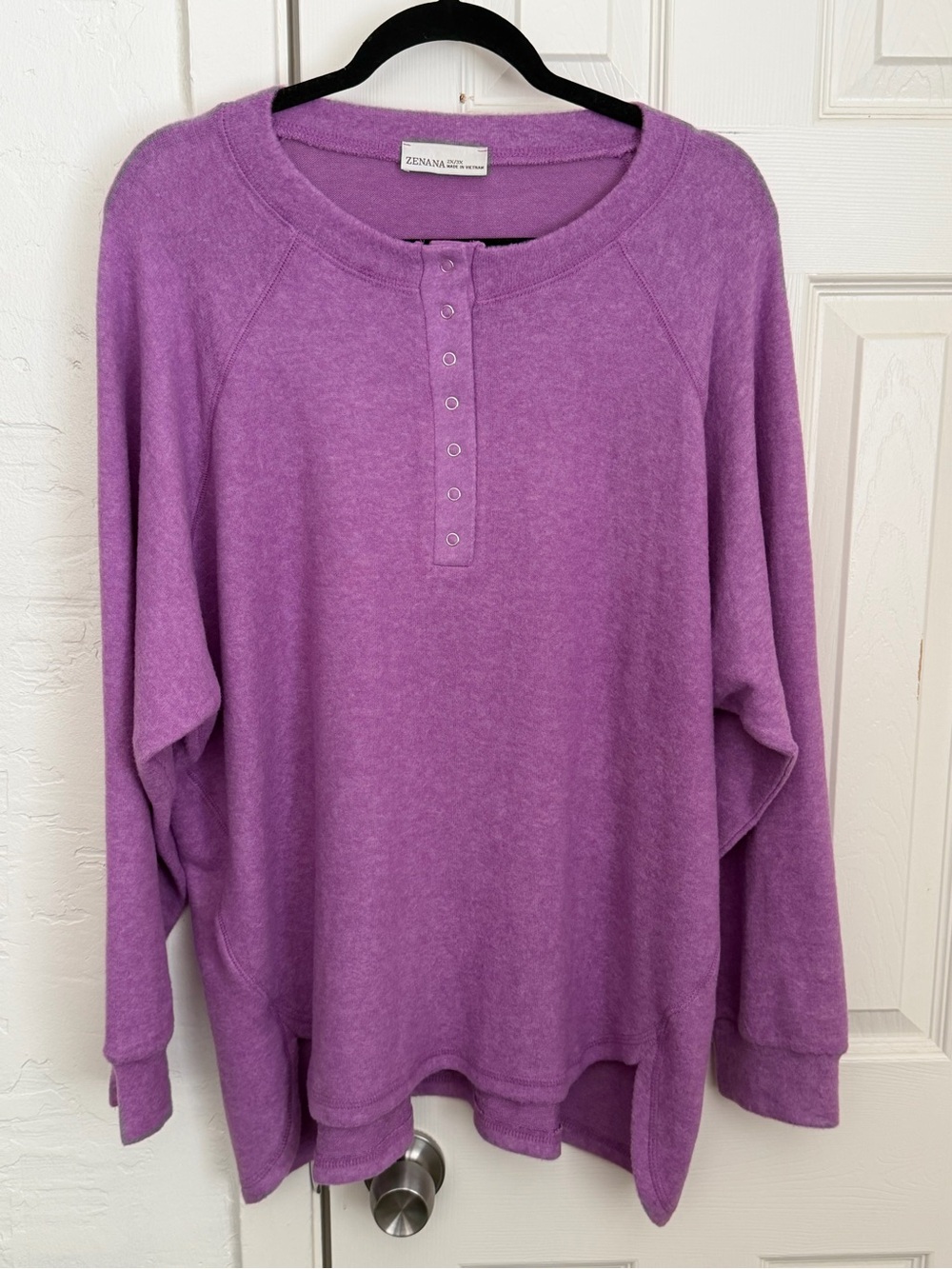 Zenana Lavender Melange Hacci Button Henley - 3X